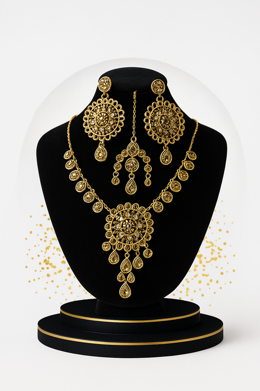 Royal Bridal Jewelry Set with Classic Jhumkay – Necklace, Earrings & Maang Tikka